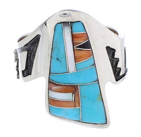 Southwest Sterling Silver Multicolor Ring Size 7-1/2 EX56687