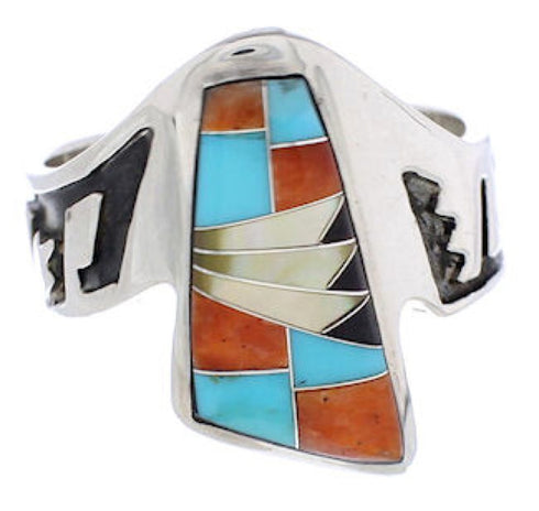 Sterling Silver And Multicolor Inlay Ring Size 7-1/2 EX56702