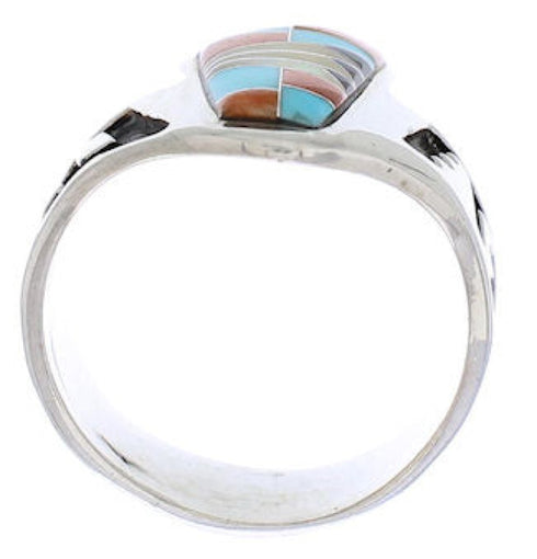 Sterling Silver And Multicolor Inlay Ring Size 7-1/2 EX56702