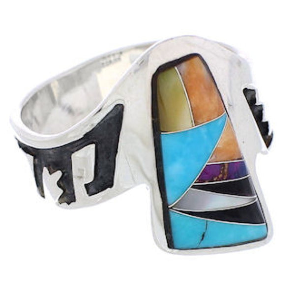 Sterling Silver Multicolor Inlay Jewelry Ring Size 8-3/4 HS46864