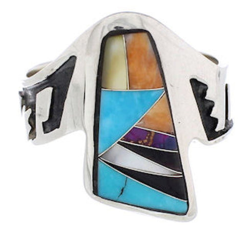 Sterling Silver Multicolor Inlay Jewelry Ring Size 8-3/4 HS46864