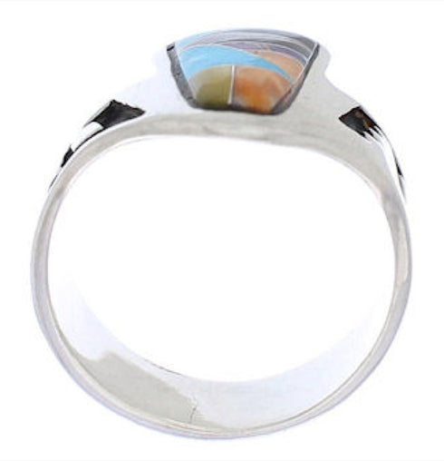 Sterling Silver Multicolor Inlay Jewelry Ring Size 8-3/4 HS46864