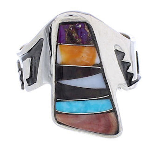 Southwest Sterling Silver Multicolor Ring Size 7 EX61091