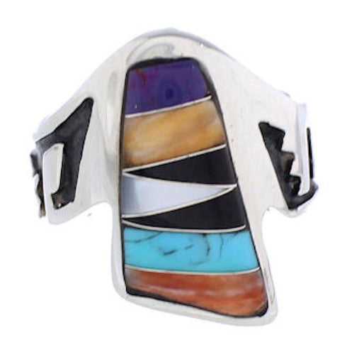 Genuine Sterling Silver Multicolor Inlay Ring Size 7-1/2 EX61124