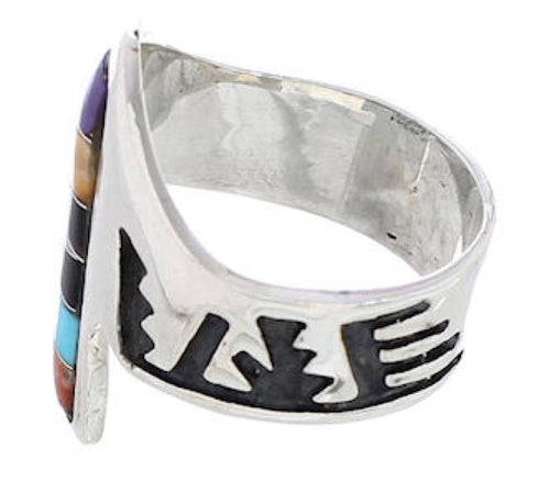 Genuine Sterling Silver Multicolor Inlay Ring Size 7-1/2 EX61124