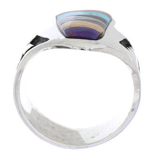 Genuine Sterling Silver Multicolor Inlay Ring Size 7-1/2 EX61124