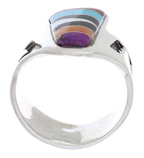 Multicolor Inlay Southwest Silver Ring Size 7-1/2 EX61136