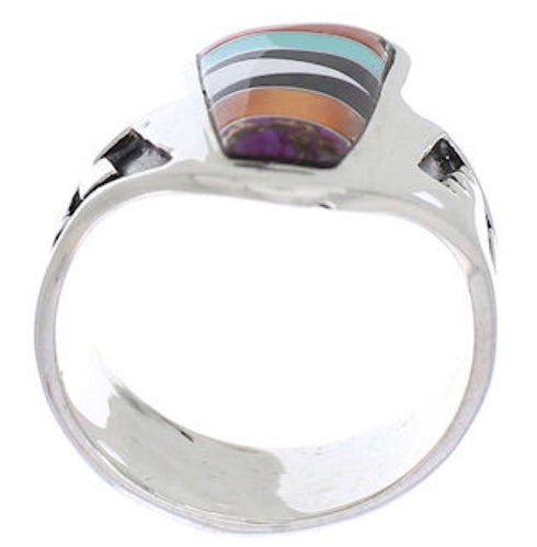 Multicolor Inlay Southwest Sterling Silver Ring Size 7-1/4 EX61172