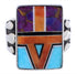 Southwestern Sterling Silver Multicolor Ring Size 8-1/4 EX61207