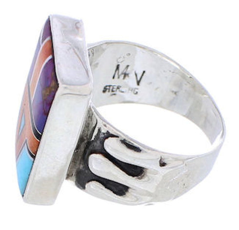 Southwestern Sterling Silver Multicolor Ring Size 8-1/4 EX61207