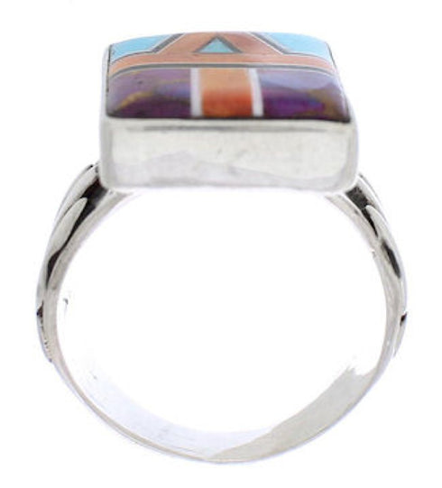 Southwestern Sterling Silver Multicolor Ring Size 8-1/4 EX61207