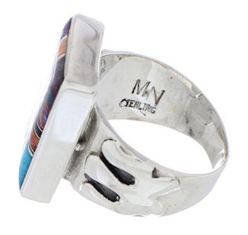 Turquoise Multicolor Inlay Sterling Silver Ring Size 8-1/4 EX61211