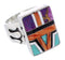 Multicolor Inlay Southwest Silver Ring Size 7-1/2 EX61215