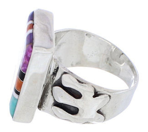 Multicolor Inlay Southwest Silver Ring Size 7-1/2 EX61215