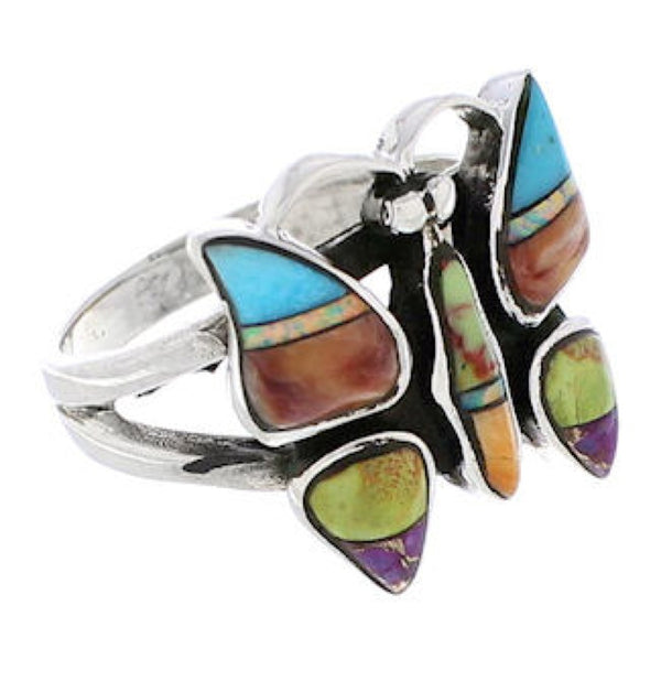Multicolor Southwestern Silver Butterfly Ring Size 6 EX61246