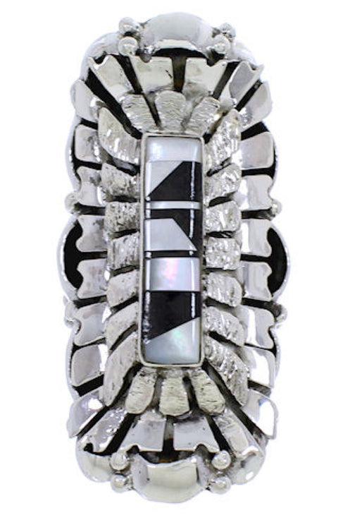 Jet Mother Of Pearl Inlay Sterling Silver Ring Size 5-3/4 EX30246