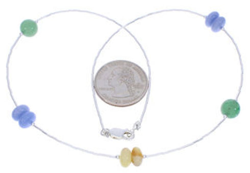 Liquid Sterling Silver And Multicolor Bead Necklace Jewelry EX24855