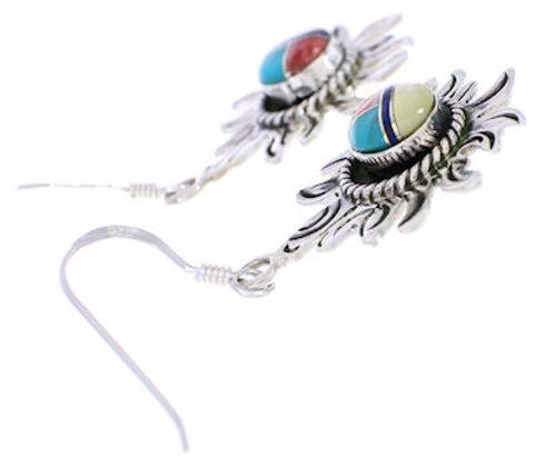 Multicolor Inlay Silver Sun Hook Earrings JX22981
