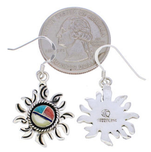 Multicolor Inlay Silver Sun Hook Earrings JX22981