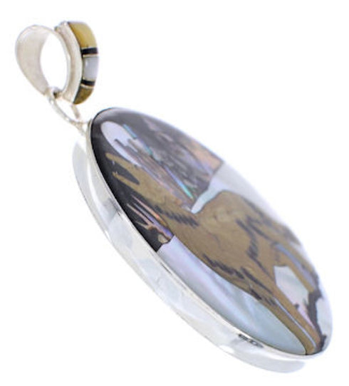 Genuine Sterling Silver And Multicolor Inlay Coyote Pendant EX29692