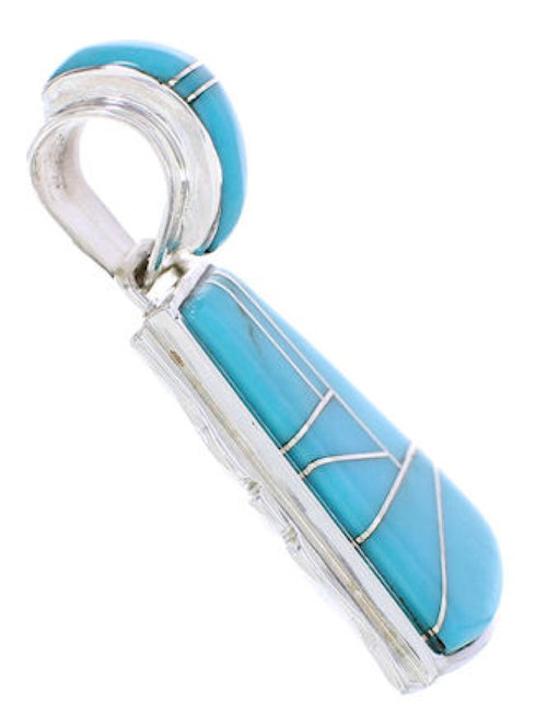 Turquoise Inlay Southwestern Silver Slide Pendant EX29720