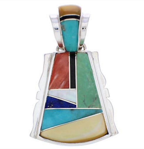 Turquoise And Multicolor Southwest Sterling Silver Pendant EX29728