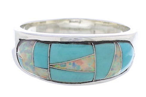 Turquoise Opal Inlay Sterling Silver Southwest Ring Size 5-3/4 CX50055