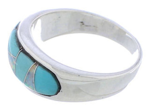 Turquoise Opal Inlay Sterling Silver Southwest Ring Size 5-3/4 CX50055