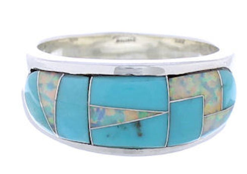 Opal And Turquoise Southwest Sterling Silver Ring Size 7-3/4 CX50063
