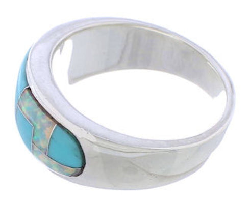 Southwest Sterling Silver Opal And Turquoise Ring Size 5-3/4 CX50059