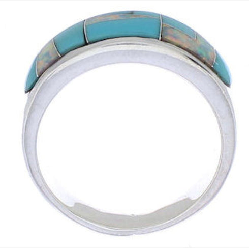 Opal And Turquoise Southwest Sterling Silver Ring Size 7-3/4 CX50063
