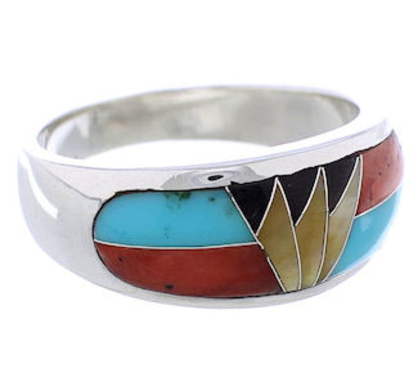 Multicolor Inlay Southwest Sterling Silver Ring Size 7-3/4 CX50068