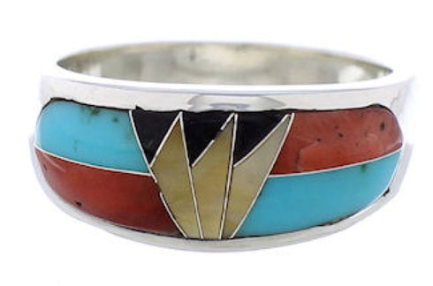 Southwest Multicolor Inlay Sterling Silver Ring Size 5-3/4 CX50065