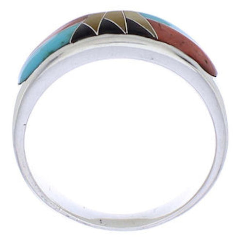 Multicolor Inlay Southwest Sterling Silver Ring Size 7-3/4 CX50068