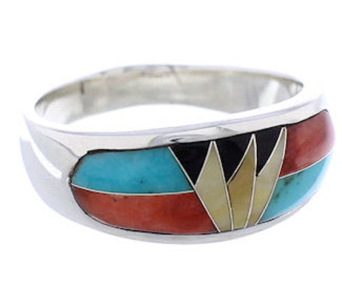 Multicolor Inlay Sterling Silver Southwest Ring Size 6-3/4 CX50069