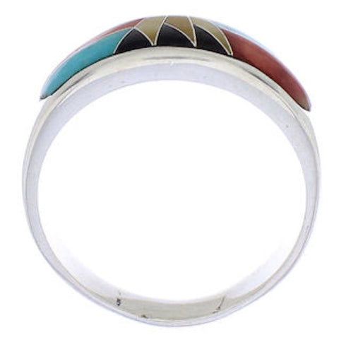 Sterling Silver Multicolor Inlay Southwest Ring Size 8-1/2 CX50070