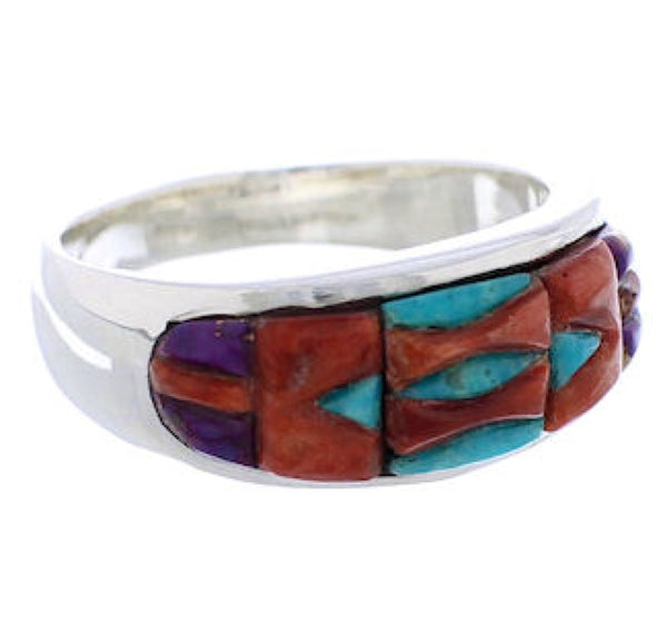 Authentic Sterling Silver Multicolor Inlay Ring Size 8-1/2 CX50095