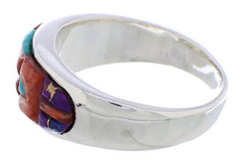 Southwest Authentic Sterling Silver Multicolor Ring Size 7-3/4 CX50094