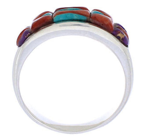 Multicolor Inlay Authentic Sterling Silver Ring Size 8-3/4 CX50096