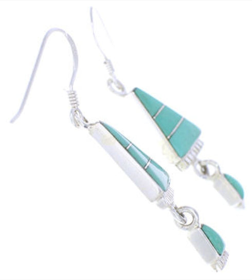 Turquoise Inlay Sterling Silver Hook Dangle Earrings FX31314