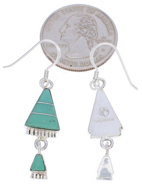 Turquoise Inlay Sterling Silver Hook Dangle Earrings FX31314