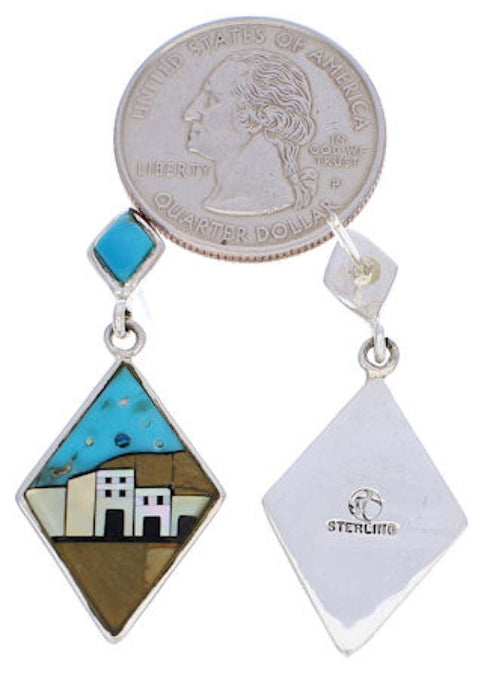 Multicolor Inlay Native American Village Design Earrings FX31336