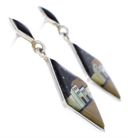 Multicolor Inlay Native American Pueblo Design Earrings FX31338