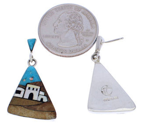 Multicolor Native American Village Design Silver Earrings FX31345