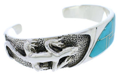 Southwest Lizard Sterling Silver Turquoise Inlay Cuff Bracelet FX27535