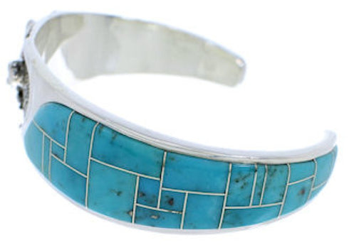 Southwest Lizard Sterling Silver Turquoise Inlay Cuff Bracelet FX27535