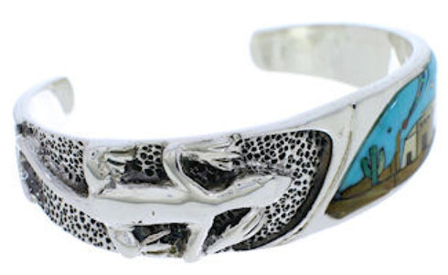 Lizard Silver Native American Design Multicolor Cuff Bracelet FX27525