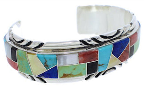 Sterling Silver Multicolor Inlay Southwest Cuff Bracelet FX27550