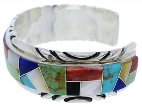 Sterling Silver Multicolor Inlay Southwest Cuff Bracelet FX27550