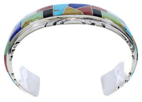 Sterling Silver Multicolor Inlay Southwest Cuff Bracelet FX27550